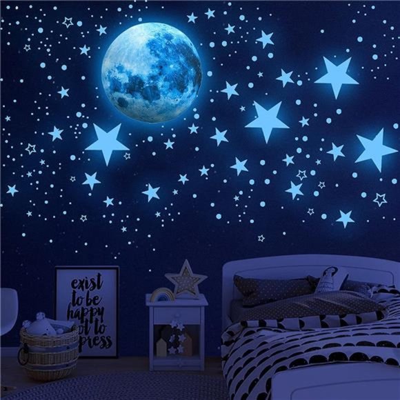 Glow in The Dark Stars for Ceiling,Glow in The Dark Stars and Moon Wall Decals - Picture 1 of 7